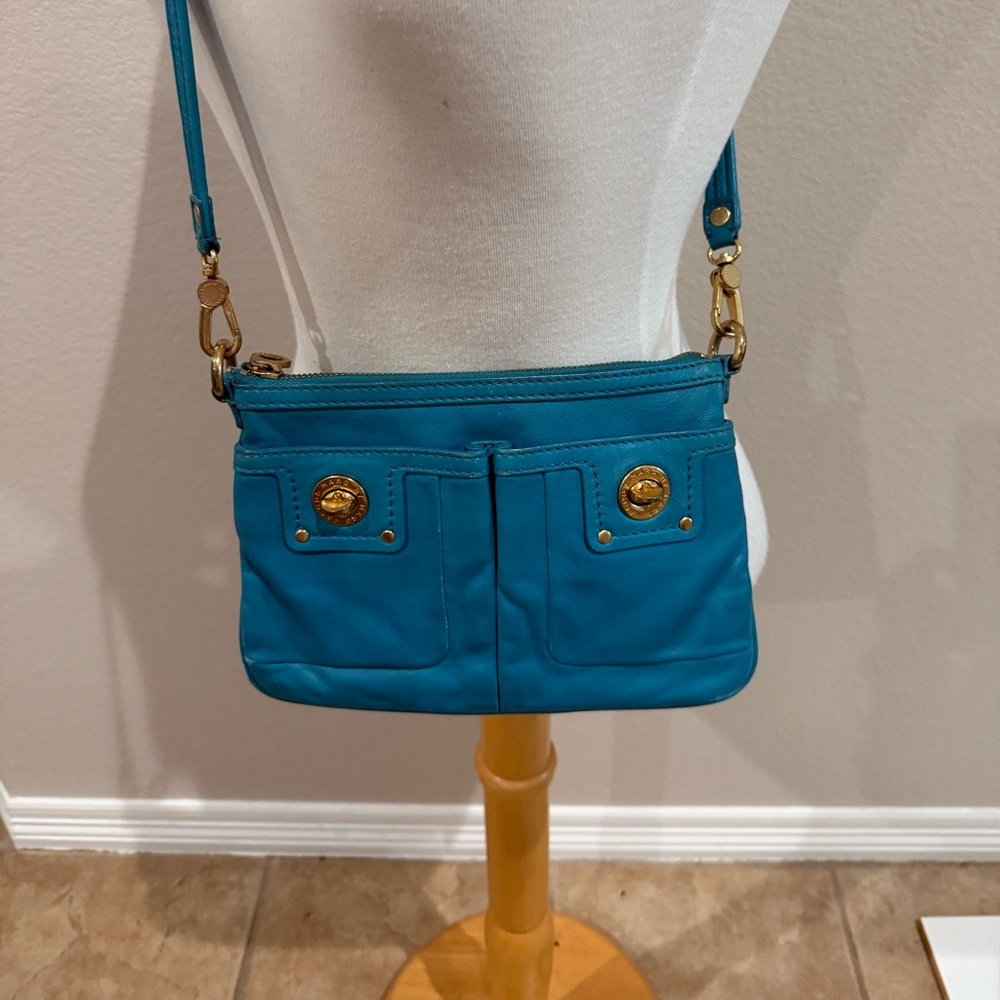 MARC JACOBS New York Turquoise Blue Leather Crossbody Bag EUC 9.5x6.5